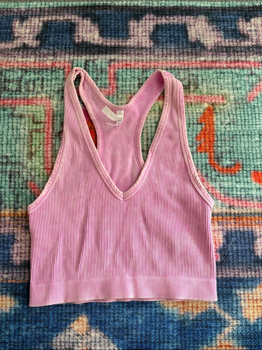 Zenana Outfitters Ribbed V-Neck Racerback Crop Tank - Light Pink RUNS LARGE